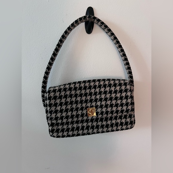 Anine Bing Black and Cream Houndstooth Shoulder Bag